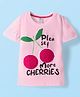 Smarty Girls Cotton Knit Drop Shoulder Flutter Sleeves  Top with Cherry Print - Pink