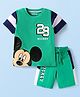 Babyhug Disney Single Jersey Knit Half Sleeves Cut & Sew T-Shirt & Shorts Set with Mickey Mouse Graphics - Green
