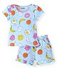 Honeyhap Premium Bio Finish Cotton Half Sleeves Shorts Night Suit With Breakfast Print - Light Blue