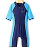 ROVARS Lycra Half Raglan Sleeves Legged Swimsuit - Aqua & Navy Blue