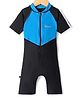 Rovars Lycra Half Sleeves Solid Color Legged Swimsuit - Blue & Black