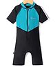 Rovars Lycra Half Sleeves Solid Color Legged Swimsuit - Light Blue & Black