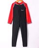 Rovars Lycra Full Ranglan Sleeves Solid Color Body Swimsuit - Black & Red