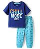 HoneyHap Premium 100% Cotton Knit With Bio Finish Half Sleeves Night Suit With Text Print - Limoges & Scuba Blue