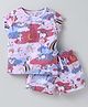 OLLYPOP Sinker Knit Half Sleeves T-Shirt & Shorts Set With Unicorn Print - Rose Gold