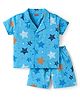 Babyhug Cotton Knit Half Sleeves Front Open Co-ords Shorts Night Suit with Stars Print - Blue