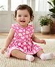 Babyoye 100% Cotton Knit Frill Sleeves Eco Jiva Finish Hearts Printed Frock with Bloomer & Bow Applique - Dark Pink