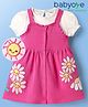 Babyoye 100% Cotton Interlock Knit Frock With Inner Tee Eco Jiva Finish & Floral Print - Pink & Bright White
