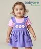 Babyoye 100% Cotton Knit Eco Jiva Finish Frock with Half Puffed Sleeves Inner Tee & Floral Patch - Lavender & Pink