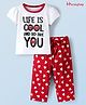 Honeyhap Premium  Cotton Knit Half Sleeves Night Suit with Heart & Text Print - Bright White & High Risk Red