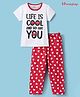 Honeyhap Premium  Cotton Knit Half Sleeves Night Suit with Heart & Text Print - Bright White & High Risk Red