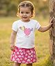 Babyoye 100% Cotton Knit With Eco Jiva Finish Half Sleeves T-Shirt & Skirt Set With Heart & Foil Print - White & Pink