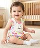 Babyoye 100% Cotton Knit Frill Sleeves Eco Jiva Finish Onesie with Floral Print & Animal Patch - White