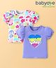 Babyoye Eco Conscious 100% Cotton Knit Half Puffed Sleeves Eco Jiva Finish T-Shirts with Hearts & Floral Print Pack of 2 - White & Lavender