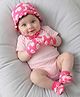 Babyoye 100% Cotton Cap Mitten & Booties Set with Heart Print Pink - Diameter 16 cm