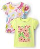 Honeyhap Premium 100% Cotton Knit Half Sleeves Floral Printed Tops with Bio Finish Pack of 2 - Bright White & Sunny Lime