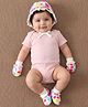 Babyoye Interlock Knit Cap Mitten & Booties with Floral Print Bright White - Diameter 10 cm
