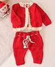 Woonie Hand Knitted Christmas Theme Full Sleeves Self Design Sweater & Pant With Bow Set - Red