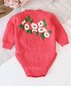 Woonie Handknitted Full Raglan Sleeves Floral Embroidered Onesie - Peach