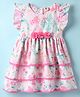 ToffyHouse Woven Frill Sleeves Party Frock With Floral Print & Bow Applique - Pink