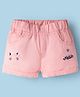 Olio Kids Cotton Woven Above Knee Length Shorts with Text Embroidery - Pink