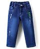 Olio Kids Full Length Distressed Denim Jeans with Text Print - Blue