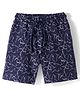Evimo Single Jersey Knit Above Knee Length Shorts With Abstract Print - Navy Blue