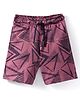 Evimo Single Jersey Knit Above Knee Length Shorts With Abstract Triangles Print - Plum