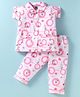 Evimo Single Jersey Knit Half Sleeves Night Suit with Peter Pan Collar & Floral Princess Print - Pink & White