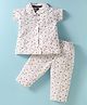Evimo Single Jersey Knit Half Sleeves Night Suit with Peter Pan Collar & Floral Print - Olive & White