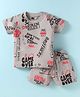 Evimo Single Jersey Knit Half Sleeves T-Shirt & Shorts Set with Text Print - Grey