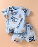 Evimo Single Jersey Knit Half Sleeves T-Shirt & Shorts Set with Text Print - Light Blue
