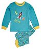 Unicorns Cotton Knit Full Sleeves Space Theme Printed Night Suit Set - Blue & Yellow