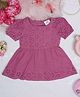 Creative Kids Cotton Half Puffed Sleeves Schiffli Embroidered Dress - Dark Pink
