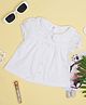 Creative Kids Cotton Half Puffed Sleeves Schiffli Embroidered Top - White