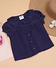 Creative Kids Cotton Half Puffed Sleeves Schiffli Embroidered Top - Navy Blue