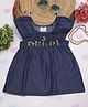 Creative Kids Denim Sleeveless Floral Embroidered Dress - Navy Blue