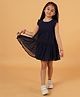 Creative Kids Sleeveless Frill Detailed Swiss Dots Embroidered Dress - Navy Blue