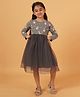 Creative Kids  Cotton Full Sleeves Animal Printed Dress - Grey & Black
