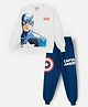 Nap Chief Pure Cotton Marvel Avengers Featuring Full Sleeves Captain America Printed Sweatshirt & Joggers Set - Off White