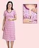 Morph Cotton Half Sleeves Floral Printed Maternity Dress With Nursing Access - Pink