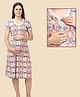 Morph Cotton Half Sleeves Abstract Printed Dress With Nursing Access - Orange
