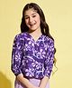Stylo Bug Three Fourth Balloon Sleeves Floral Printed Top - Purple