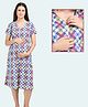 Morph Cotton Half Sleeves Checked Maternity Dress With Nursing Access - Navy Blue