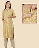 Morph Cotton Three Fourth Sleeves Floral Printed Maternity Kurta With Zip Nursing Access - Yellow