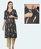 Morph Cotton Three Fourth Sleeves Abstract Printed Maternity Kurta With Zip Nursing Access - Black
