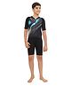 Bosky Swimwear Half Raglan Sleeves Legged Swimsuit Abstract Print - Black