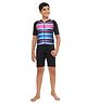 Bosky Swimwear Half Raglan Sleeves Legged Swimsuit Abstract Print - Black