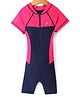 Bosky Swimwear Half Raglan Sleeves Legged Swimsuit with Cut & Sew Design - Dark Pink