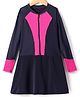 Bosky Swimwear Full Raglan Sleeves Frock Swimsuit with Cut & Sew Design - Navy & Pink